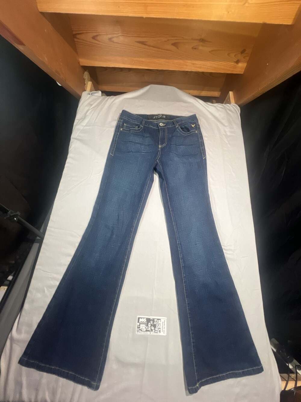 Grane Women's Low Rise Dark Wash Flare Leg Jeans with Pocket Embroidery